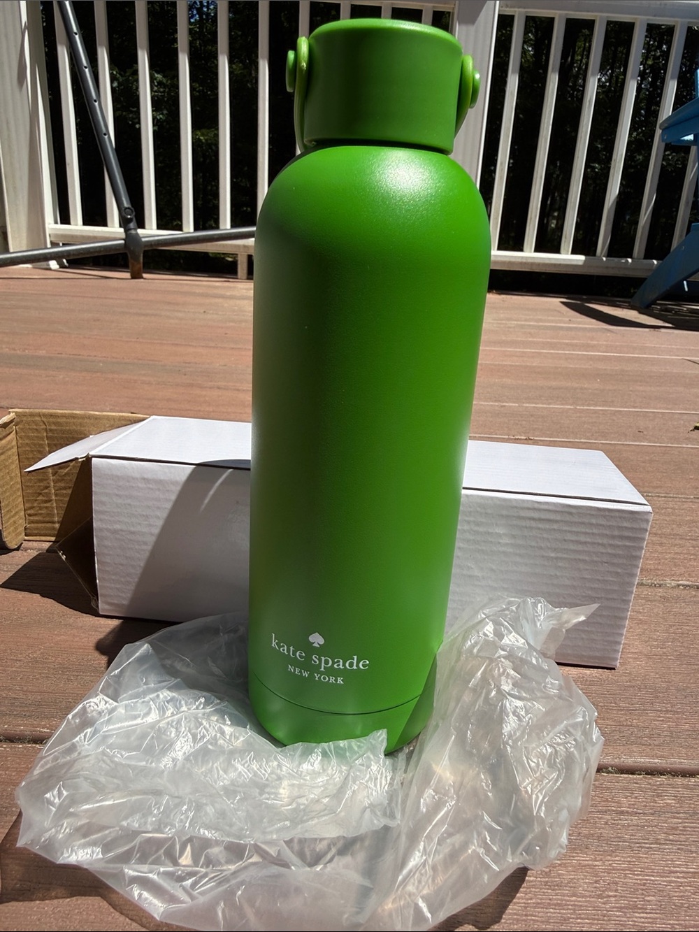 kate spade bright green insulated bottle with signature logo